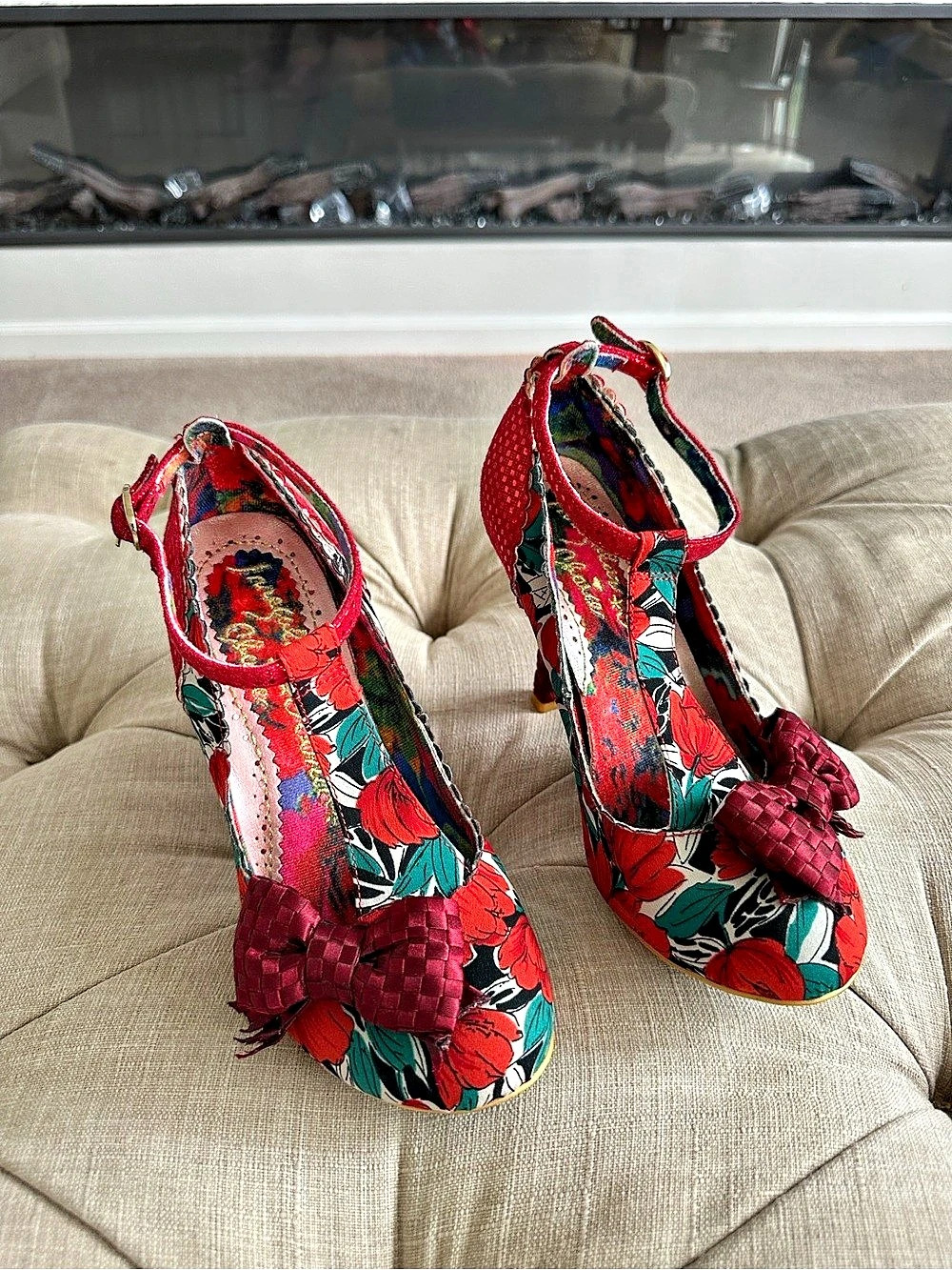 Irregular Choice Just In Time Floral Bow Heels Red & Multicolor US 8